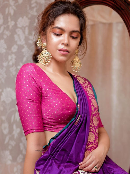 Pink and Gold Silk Brocade Readymade Blouse