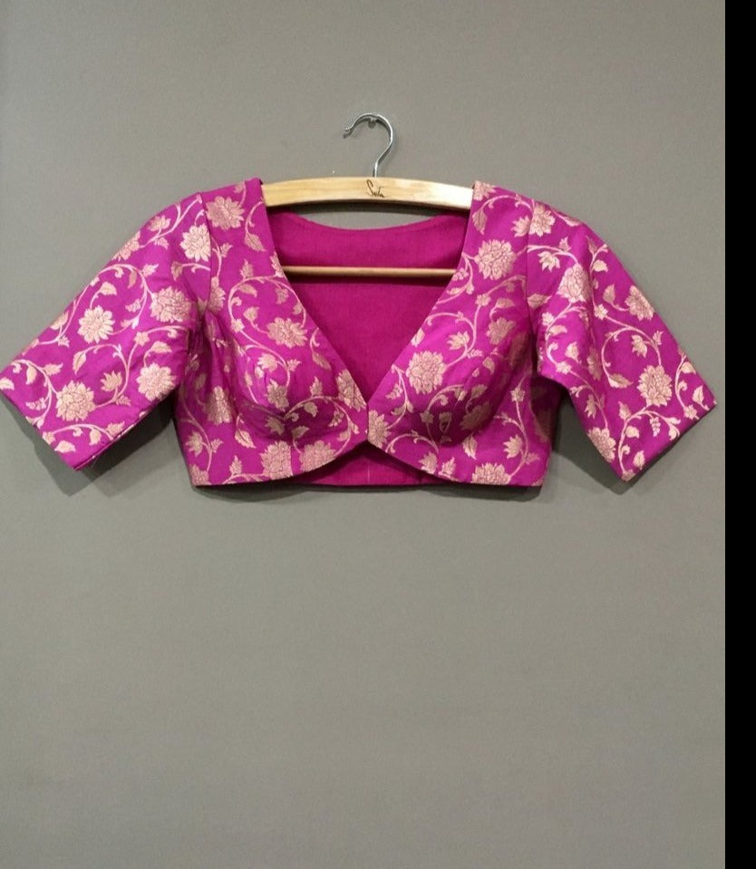Pink Silk Brocade Readymade Blouse