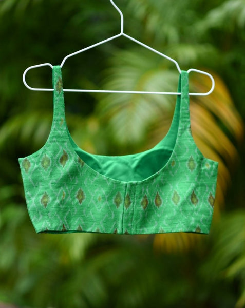 Green Handwoven Ikat Silk Blouse