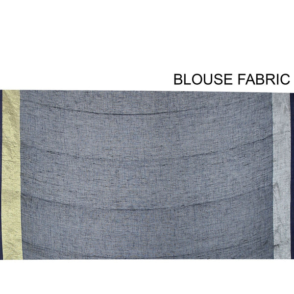 Dark-Blue 100 Count Handwoven Linen Saree