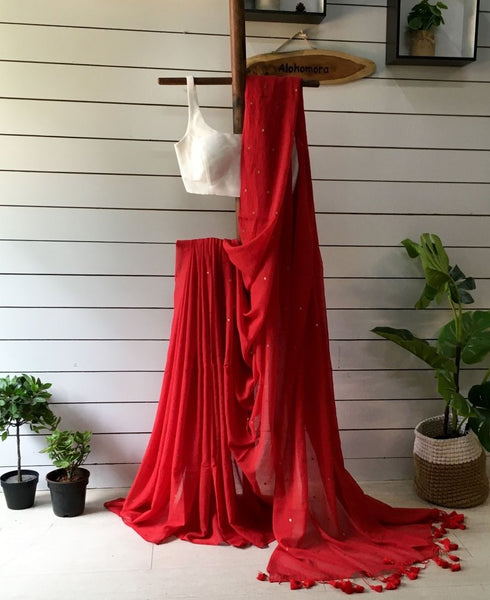 Red Mul Mul Cotton Saree