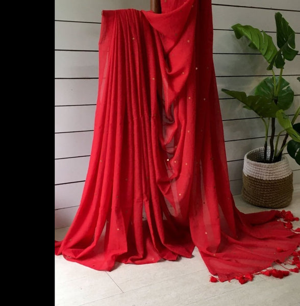 Red Mul Mul Cotton Saree