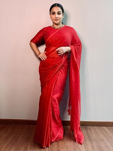 Red Mul Mul Cotton Saree