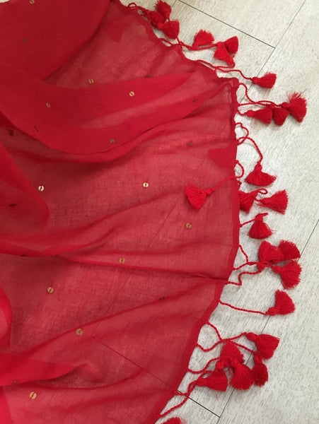 Red Mul Mul Cotton Saree