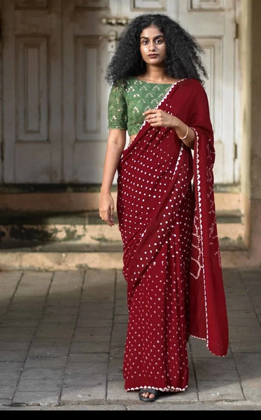 Maroon Modal Silk Bandhani Saree