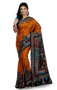 Pure Silk Hand Thread Work Saree with Batik Print Saree