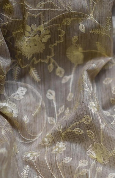Beige and Ivory Embroidered Handloom Tussar Silk Saree