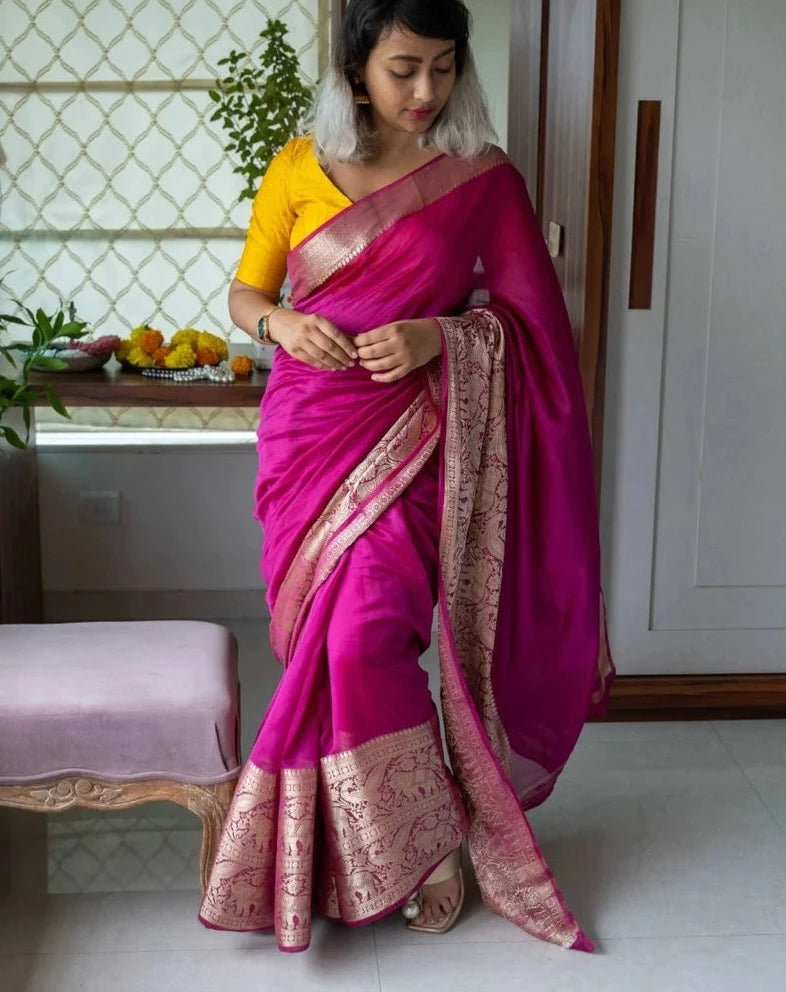 Beautiful Magenta Cotton Silk Saree