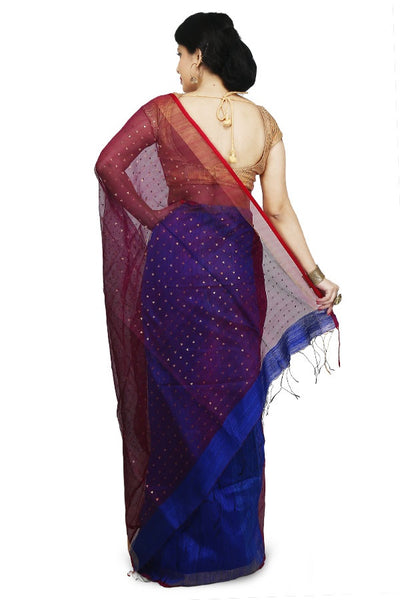 Maroon & Blue Bi Color Designer Matka-Resham Silk Two Shaded Saree