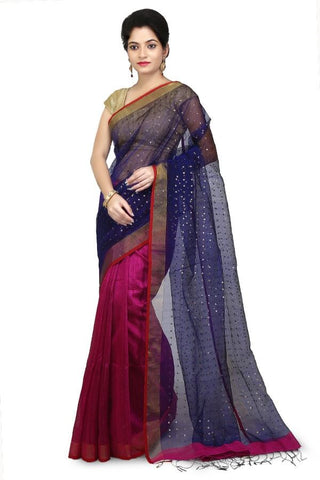 Blue & Pink Bi Color Resham-Matka Silk Saree