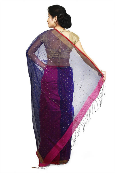 Blue & Pink Bi Color Resham-Matka Silk Saree