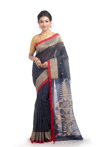 Dark Grey Resham-Matka Silk Saree