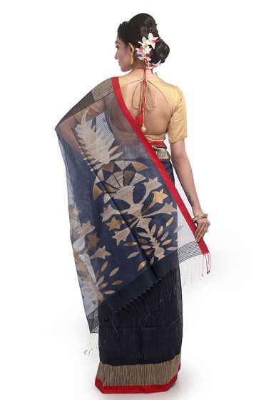 Dark Grey Resham-Matka Silk Saree