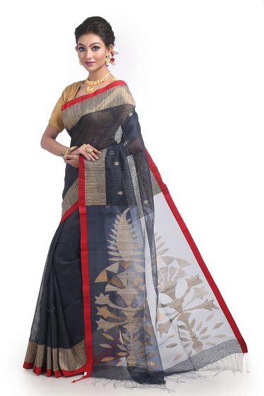 Dark Grey Resham-Matka Silk Saree