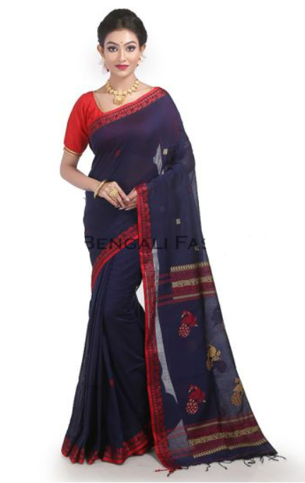 Navy Blue Trendy Mercerized Soft Cotton Saree