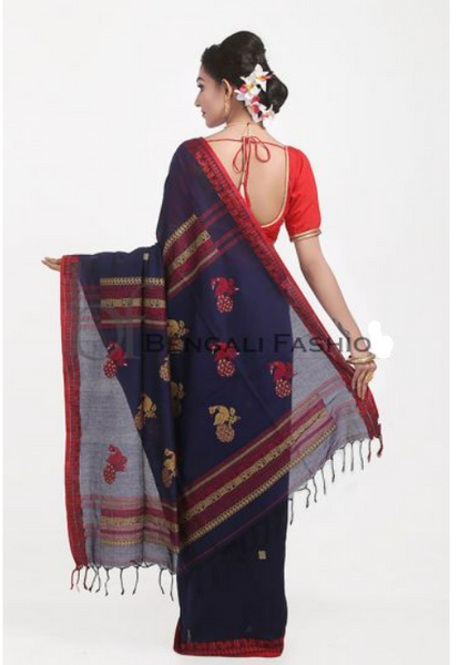 Navy Blue Trendy Mercerized Soft Cotton Saree