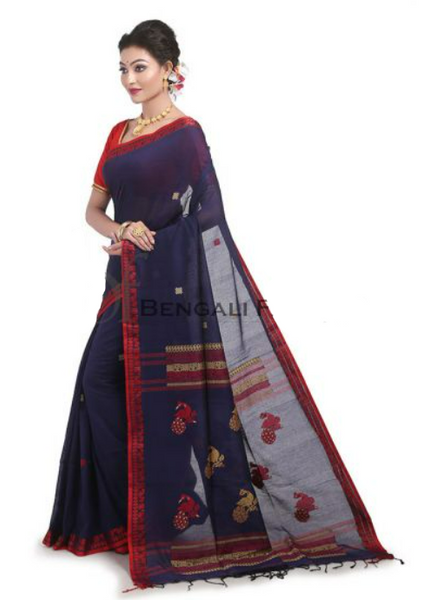 Navy Blue Trendy Mercerized Soft Cotton Saree