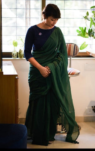 Green Mul Mul  Cotton Saree