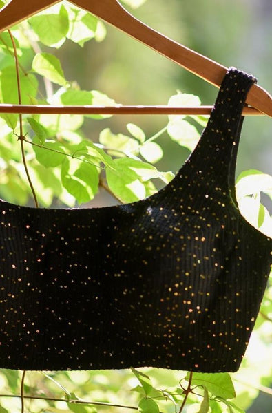 Black Sequin Viscose Sleevless Blouse