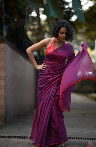 Fuchsia Mul Cotton Saree
