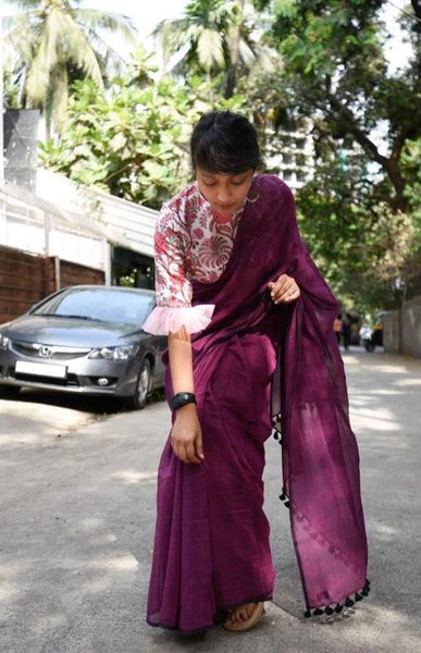 Dragon Fruit Pink Mul Cotton Saree