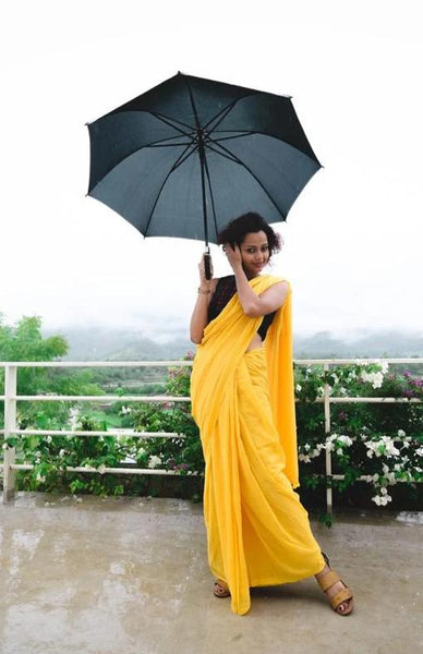 Butterfly Yellow Mul Cotton Saree