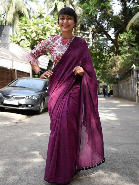 Dragon Fruit Pink Mul Cotton Saree