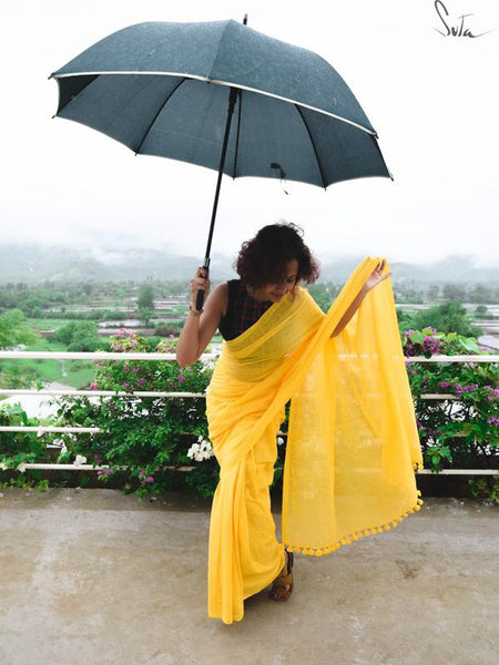Butterfly Yellow Mul Cotton Saree