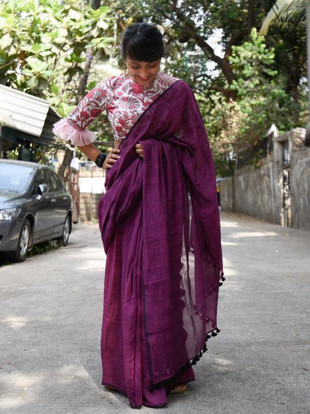 Dragon Fruit Pink Mul Cotton Saree