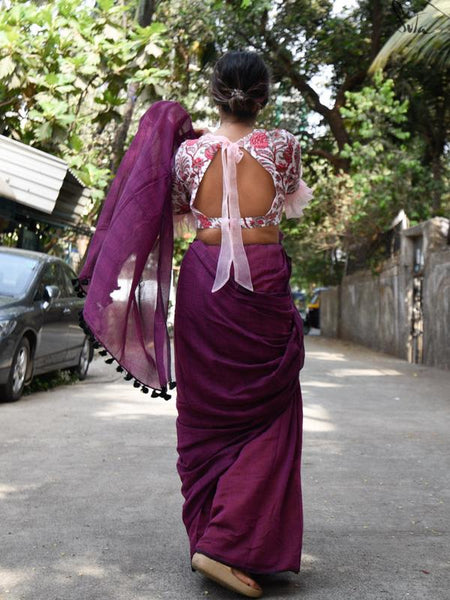 Dragon Fruit Pink Mul Cotton Saree