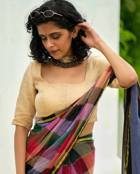 Readymade Stunning Pale Gold Blouse Made of Tissue Silk