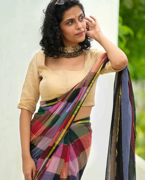 Readymade Stunning Pale Gold Blouse Made of Tissue Silk