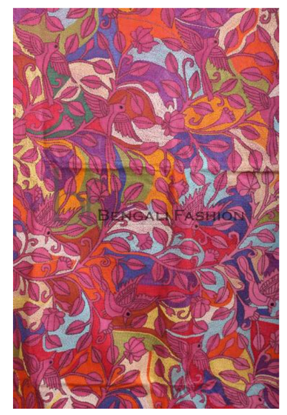 Pink Multicolor Pure Silk Shantiniketan Kantha Stitch Saree