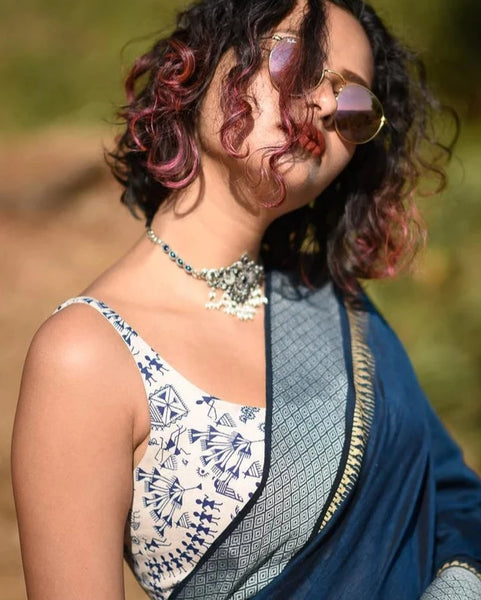 Readymade White and Multi-Colored Hues Cotton Sleeveless Blouse