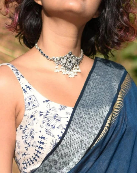 Readymade White and Multi-Colored Hues Cotton Sleeveless Blouse