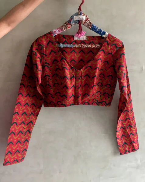 Readymade Red Screen-Printed Cotton Blouse