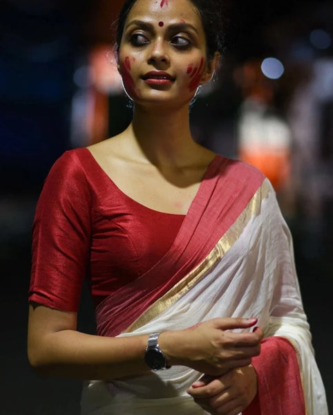 Readymade Beautiful Red Blouse Made of Artificial Silk