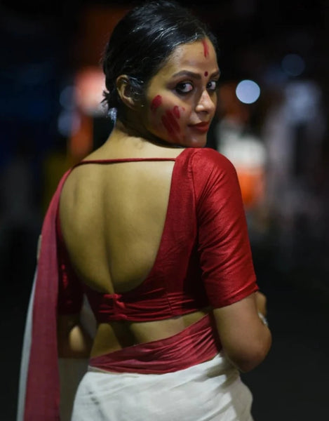 Readymade Beautiful Red Blouse Made of Artificial Silk