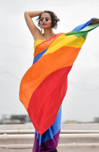 Multicolor Rainbow Modal Viscose Saree