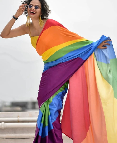 Multicolor Rainbow Modal Viscose Saree