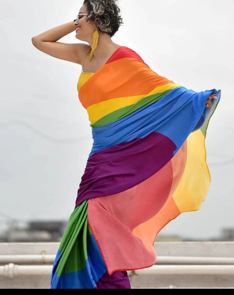 Multicolor Rainbow Modal Viscose Saree