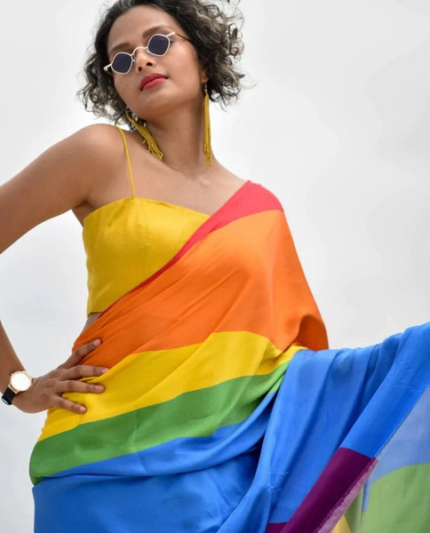Multicolor Rainbow Modal Viscose Saree