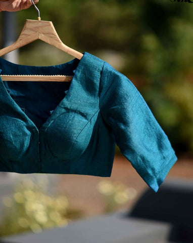 Prussian Blue Half Sleeve Blouse