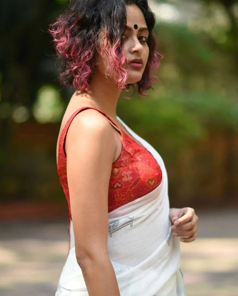 Readymade Red, Gold, Pink, Orange & Green Artificial Silk Blouse