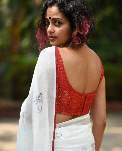 Readymade Red, Gold, Pink, Orange & Green Artificial Silk Blouse