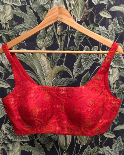 Readymade Red, Gold, Pink, Orange & Green Artificial Silk Blouse