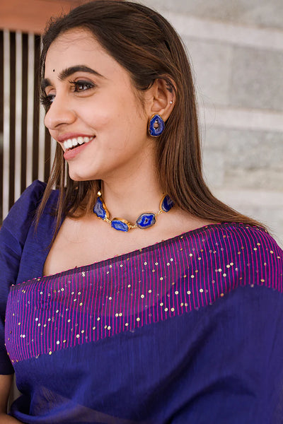Rathi Blue Bengal Cotton Silk Saree With Chumki Boarder