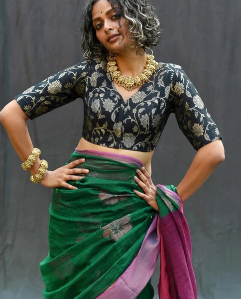 Readymade Gorgeous Black Silk Blouse With Sophisticated V-neck Design