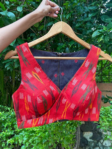 RED AND BLACK COTTON IKAT REVERSIBLE READYMADE BLOUSE