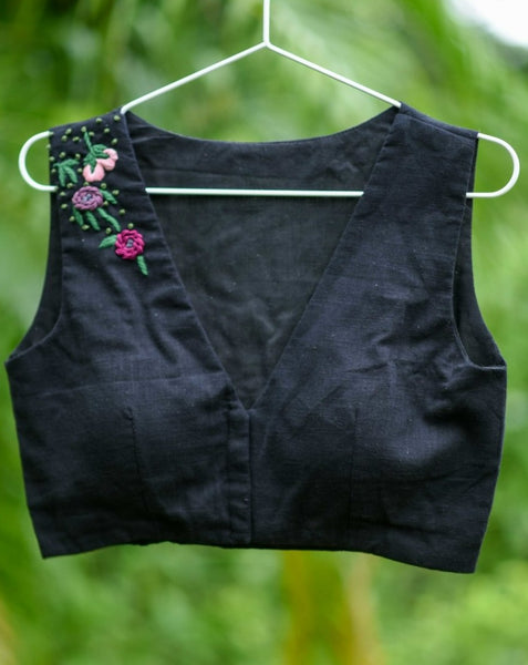 Black hand embroidered readymade blouse